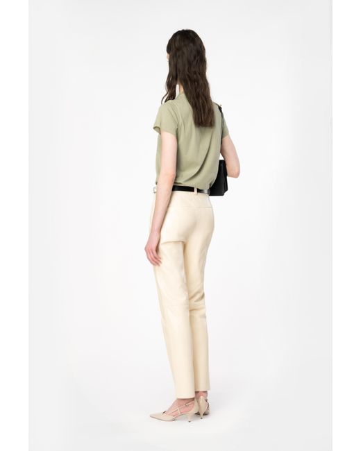 Pinko Natural Crinkled Leather-effect Trousers