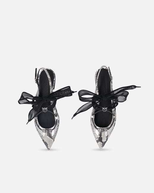 Pinko White Slingback Ballerinas With Python Print And Ties