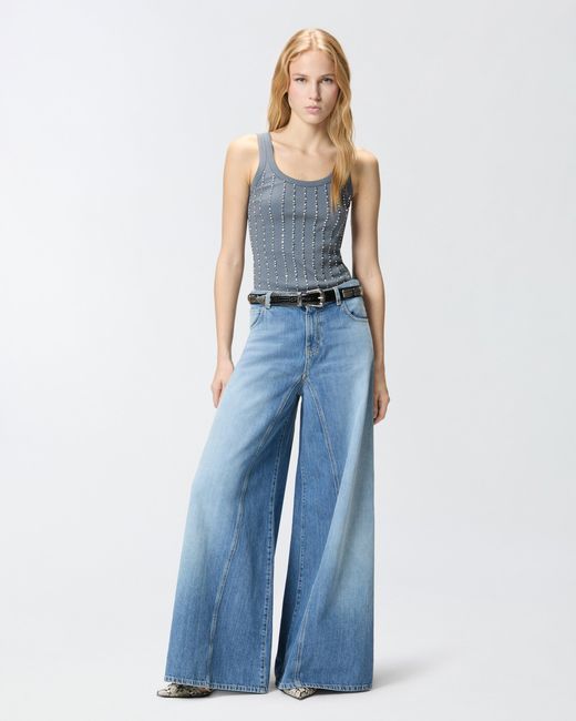 Pinko Blue Vest Top With Jewel Details