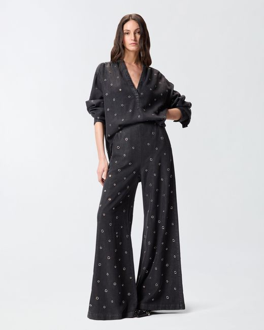Pinko Black Dark Denim Blouse With Eyelets