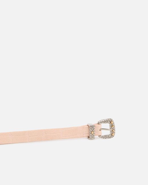 Pinko White Crocodile-Print Leather Belt With Texan Buckle, 1.7 Cm