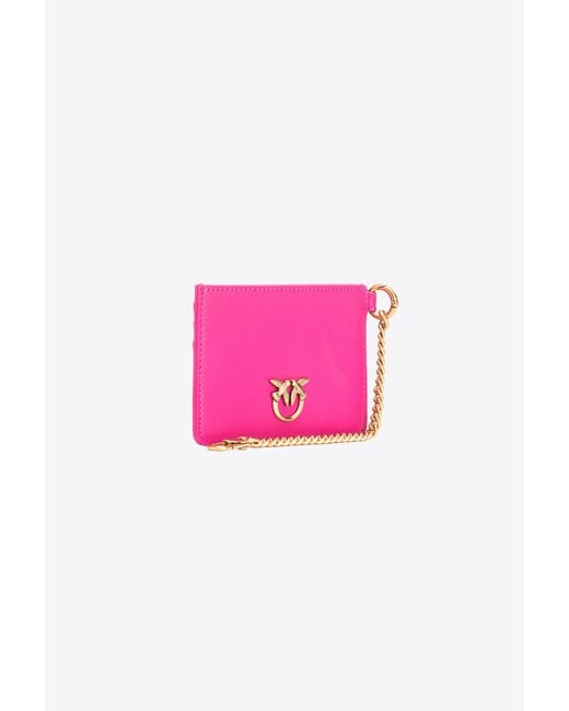 Pinko Pink Leather Card Holder With Chain