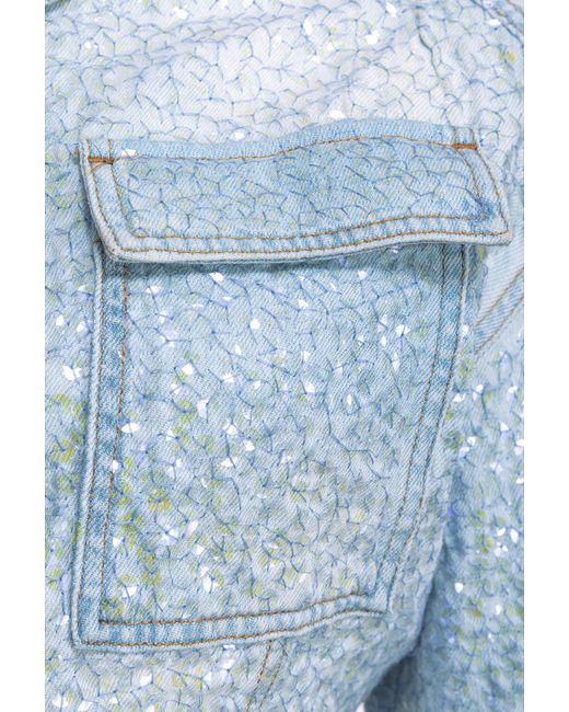 Pinko Blue Cropped Denim Jacket With Sequins