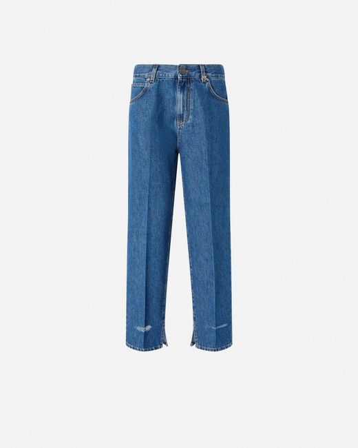 Pinko Blue Loose-leg Jeans With Slit On The Hem