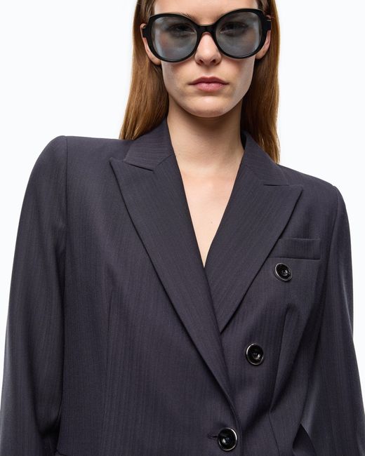 Pinko Blue Double-Breasted Slim-Fit Wool-Blend Jacket