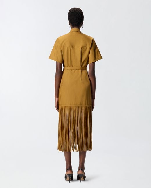 Pinko Long Shirt Dress With Fringing And Metallic Details