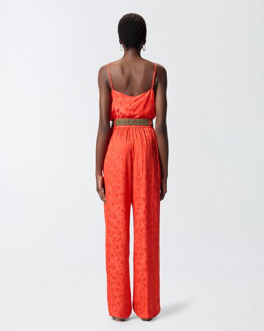 Pinko Red Jacquard Crop Top With Spaghetti Straps