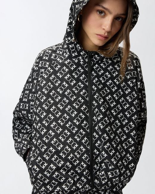 Pinko Black Sporty Jacket With All-Over Love Birds Logo
