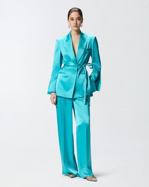 Pinko Blue Satin Jacket With Belt