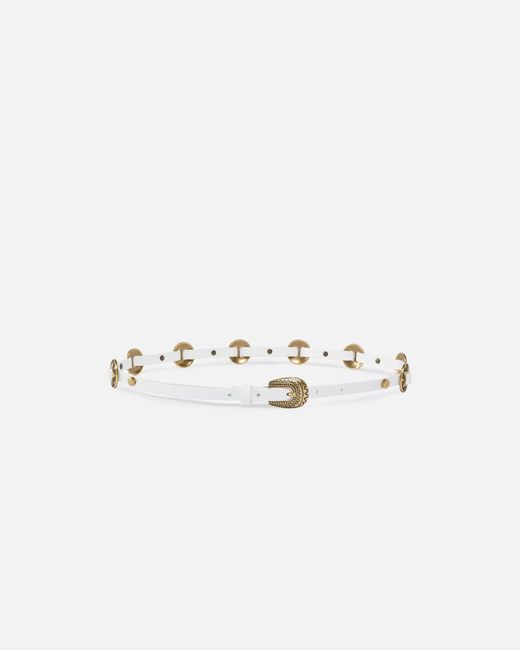 Pinko White Thin Belt With Engraved Metal Plates 1Cm