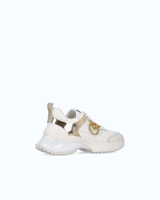 Pinko White Ariel Leather-Effect Sneakers With Mirror Detailing