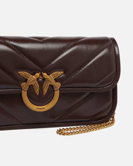 Bolso De Mano Grande Love Bag Box Baguette De Piel Chevrón Pinko de color Brown
