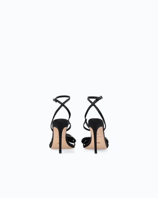 Pinko White Satin Stiletto Sandal With Strass Bow