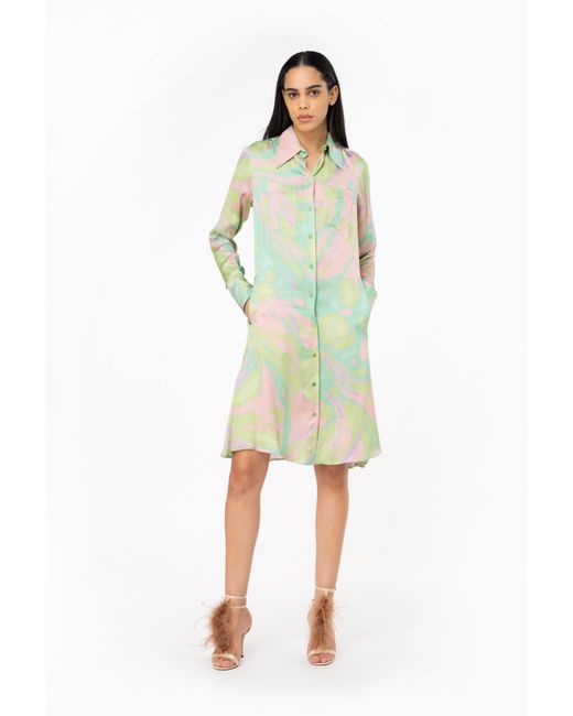 Pinko Green Splash-print Satin Shirt Dress
