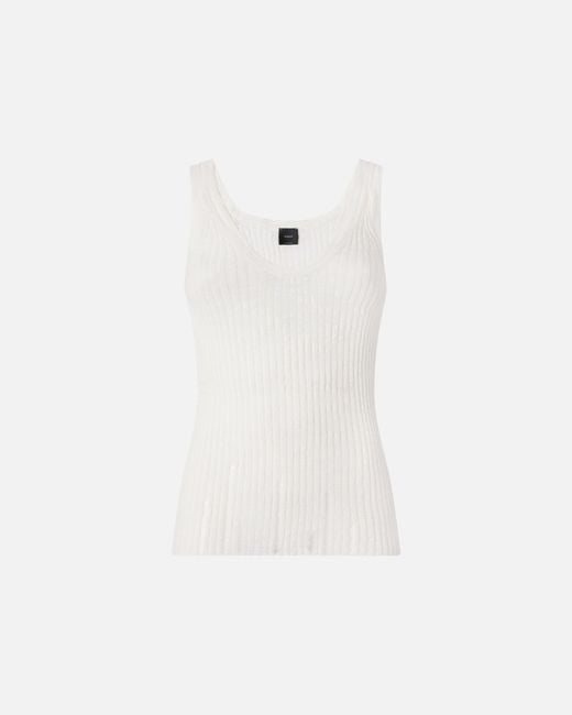 Pinko White Ribbed Vest Top With Logo
