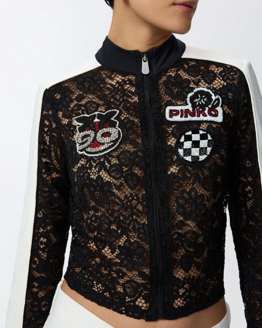 Pinko Black Light Lace Jacket With Embroidered Patches