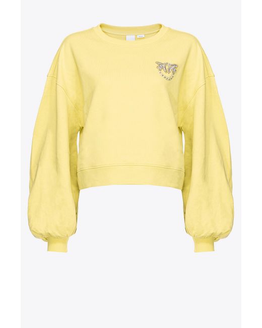 Pinko Yellow Boxy-Sweatshirt Love-Birds-Stickerei, Endiviengrün