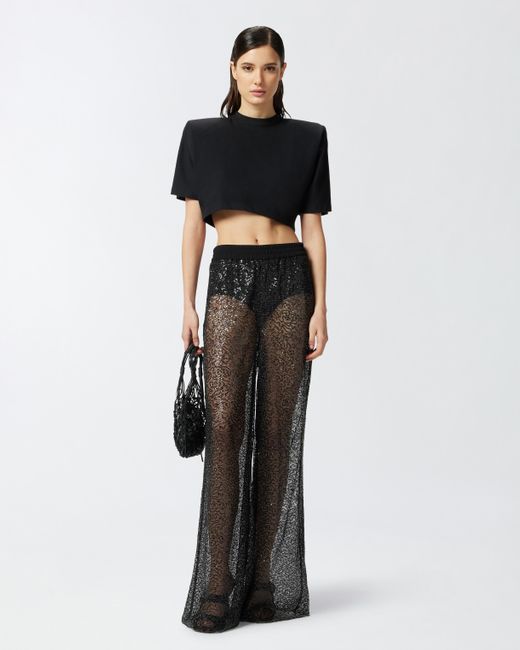 Pantaloni Palazzo Rete Paillettes di Pinko in Black