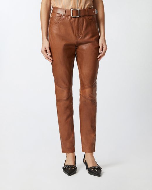Pinko Brown Leather Trousers With Belt