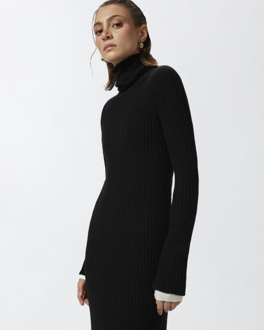 Pinko Black Long Ribbed Knit Cashmere-blend Dress