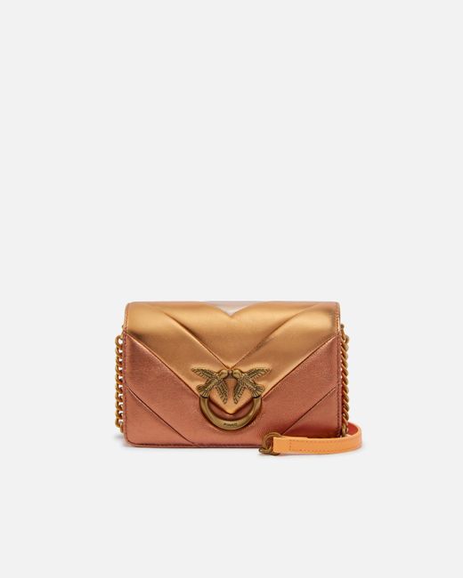 Pinko White Love Bag Click Mini Quilted Crossbody Bag With Metallic And Fade Effects