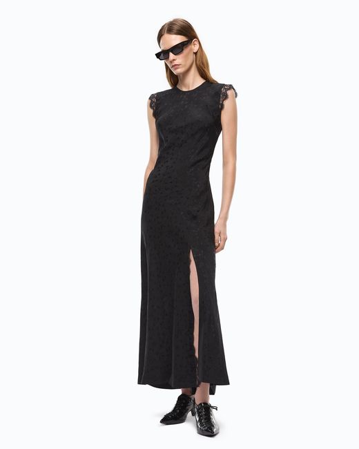 Pinko Black Long Dress With Slit And Lace Inserts