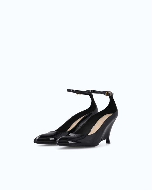 Pinko White Patent Leather Pumps With Wedge Heel And Ankle Strap