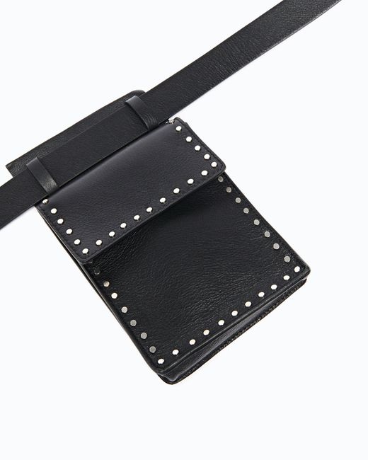 Pinko Black Texan Leather Belt With Storage Pockets, 3 Cm