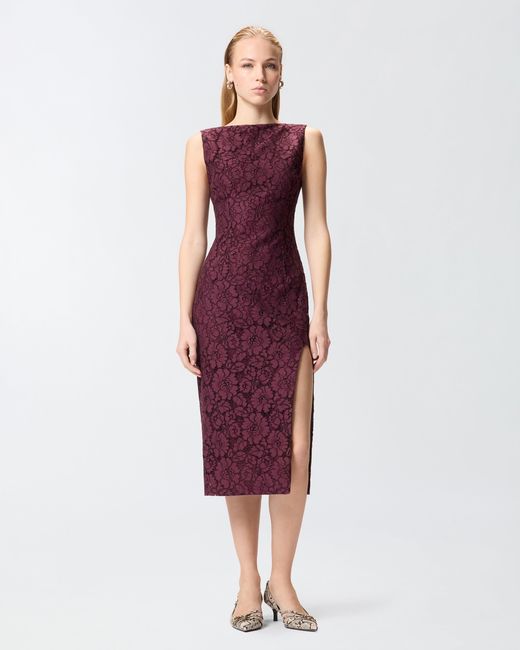 Pinko Purple Floral Lace Dress With Plunging Rear Neckline