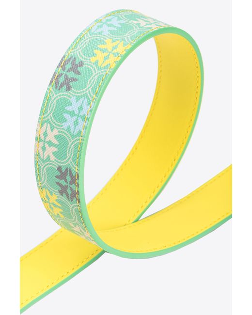 Pinko Yellow 3cm Logo-print Belt With Love Birds Buckle