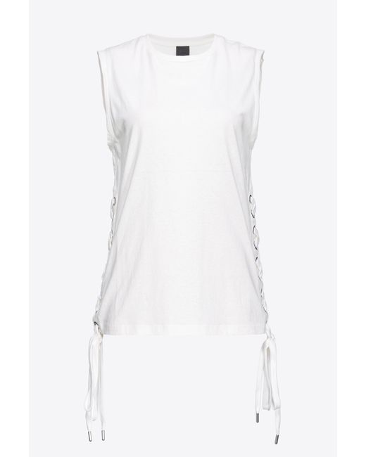 T-shirt smanicata con stringhe incrociate di Pinko in White