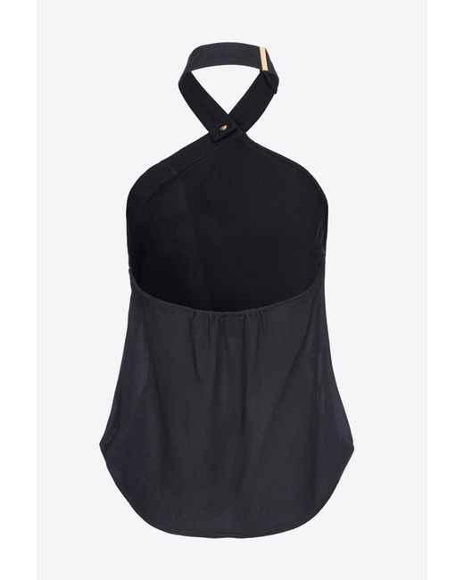 Pinko Blue Plunging-neck Top With Strap