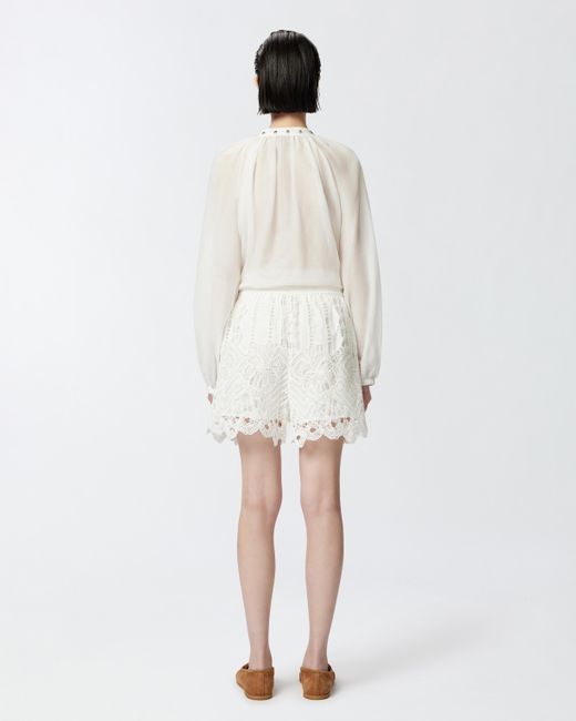 Pinko White Macramé Shorts With Openwork