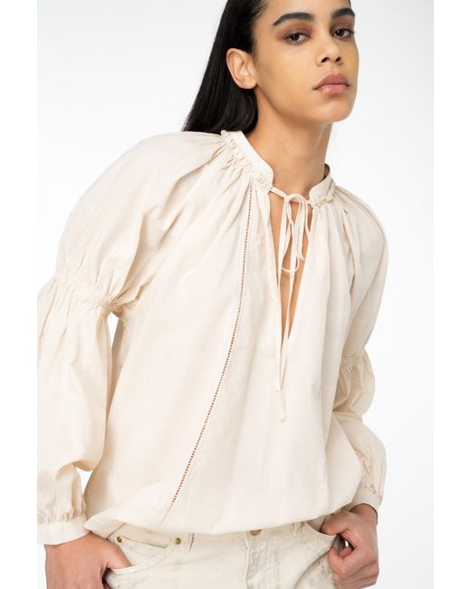 Pinko Natural Muslin Blouse With Openwork Embroidery