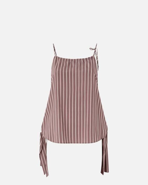 Pinko Brown Striped Top With Thin Shoulder Straps And Bows
