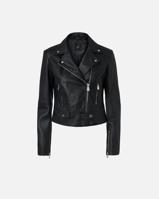 Pinko Black Short Zipped Nappa Leather Biker Jacket