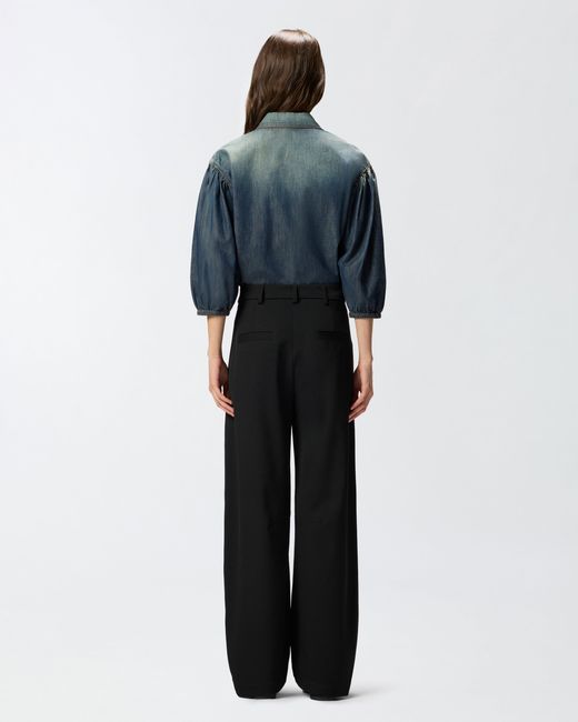 Pinko Blue Denim Shirt With Balloon Sleeves
