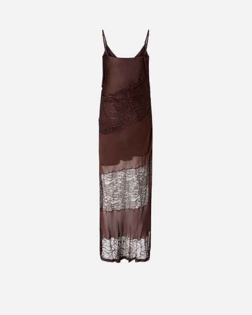 Pinko Satin, Lace And Rhinestone-Fringe Slip Dress in Brown