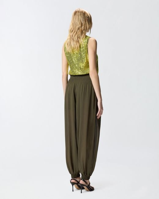 Pinko Green Semi-Sheer Balloon-Fit Trousers