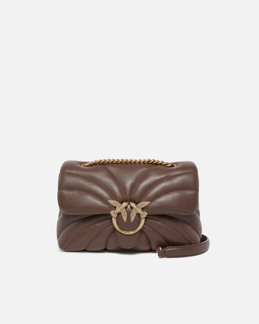 Pinko Brown Love Bag Puff Large Butterfly Quilt Crossbody Bag