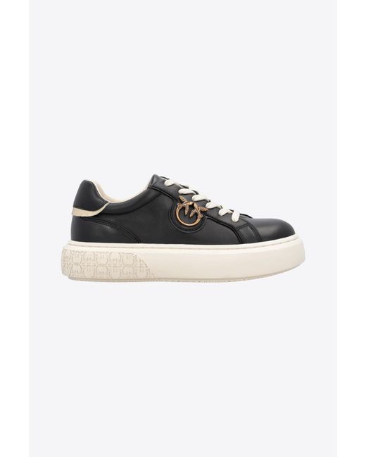 Pinko Black Leather Sneakers With Love Birds Plaque