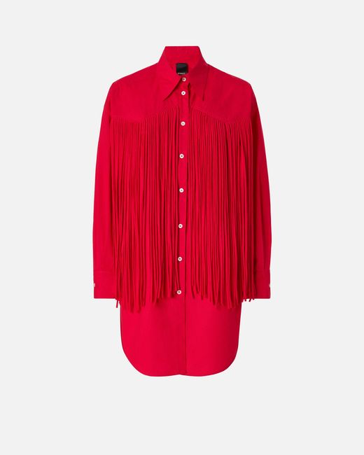Pinko Red Mini Shirt Dress With Fringing