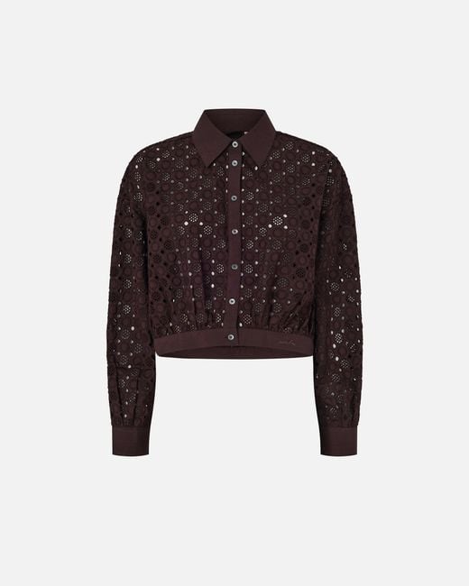 Pinko Brown Cropped Shirt With Broderie Anglaise