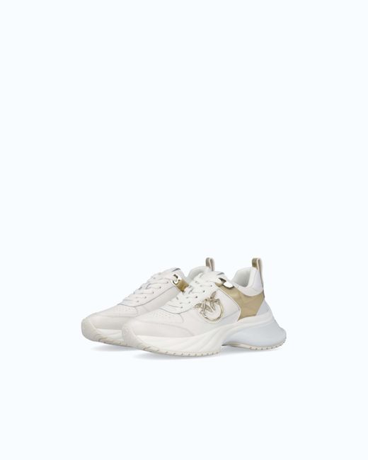 Pinko White Ariel Leather-Effect Sneakers With Mirror Detailing