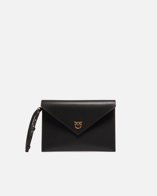 Pinko Black Leather Clutch With Love Birds Logo