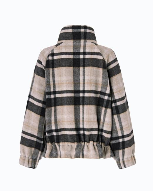 Pinko Black Pea Coat With Zip And Check Pattern