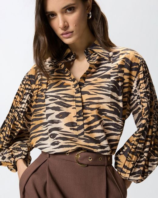 Pinko Natural Cotton And Silk Blouse With Animal Print