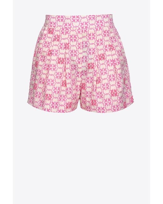Pinko Pink Shorts Aus Musselin Monogram Bestickt, Butter/Rosa