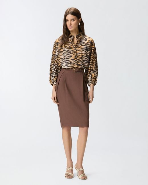 Pinko Natural Cotton And Silk Blouse With Animal Print