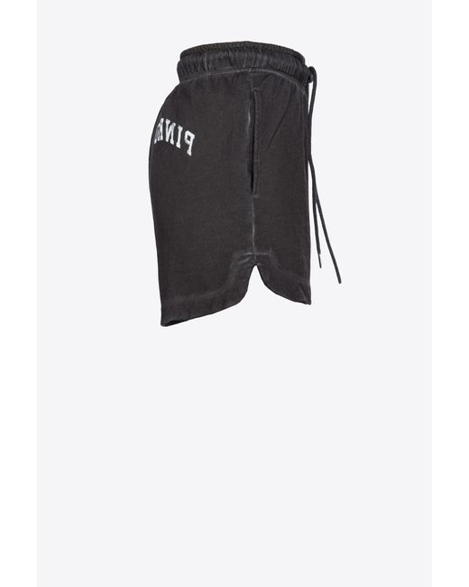 Pinko Black Fleece Shorts With Logo Print